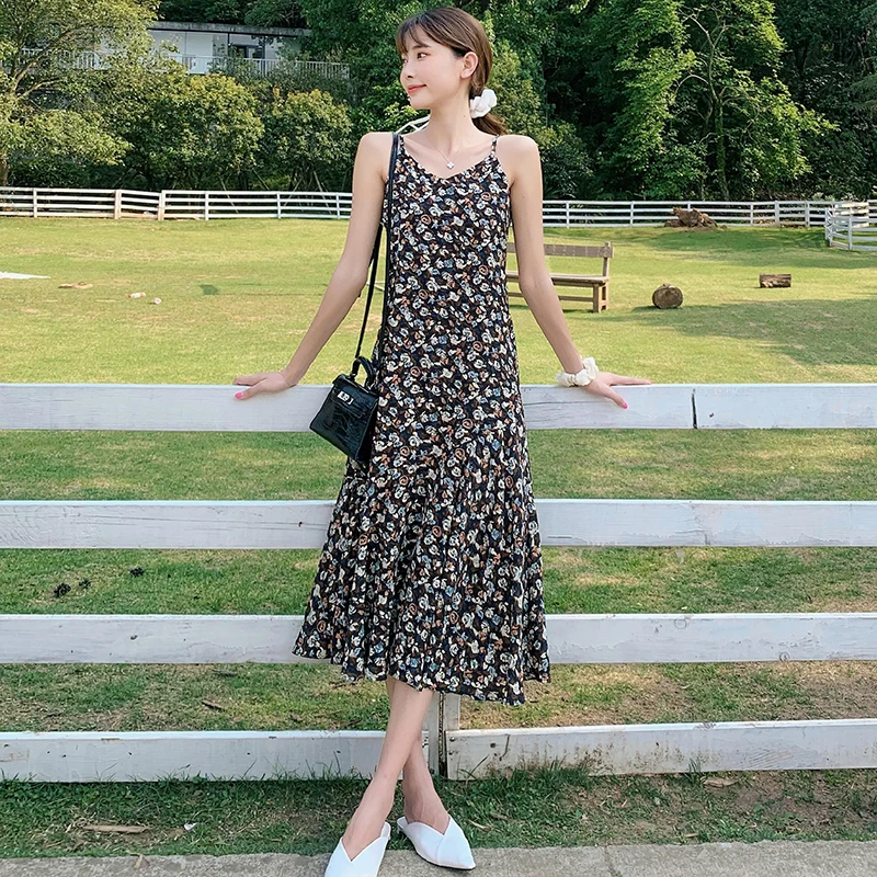 

Boho Tropical Backless Beach Vacation Dresses Women Long Floral Chiffon Slip Dress Summer 2021 Runway Elegant Korean Party Dress