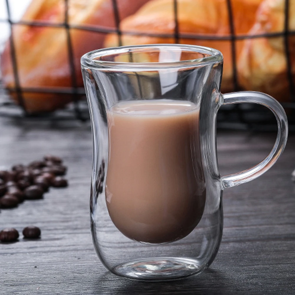 80ml Transparent Glass Cup With Handle Double Walls Glass Milk Tea Juice Coffee Cup Mugs Heat Resistant Glass Cups Drinkware