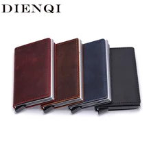 DIENQI Genuine Leather Rfid Credit Card Holders Case Metal Men Women Business Bank id Card Box Wallet for Credit Cards pashouder