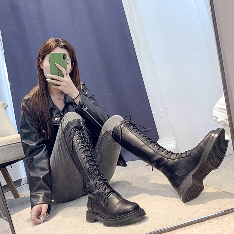 Женские ботинки В рыцарском стиле осенне-зимние высокие с плюшевой подкладкой