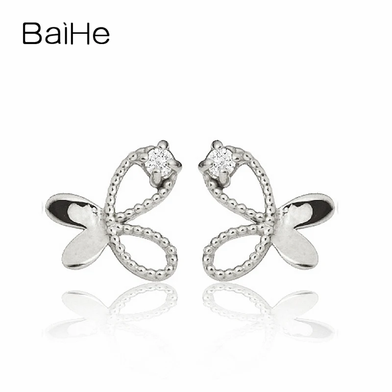 White Gold BAIHE, 18 K, розовое золото, 0,01 карат, H/SI, круглая огранка, настоящие натуральные бриллианты, помолвка, модные ювелирные изделия, элегантные уникальные серьги-гвоздики - Цвет камня: White Gold