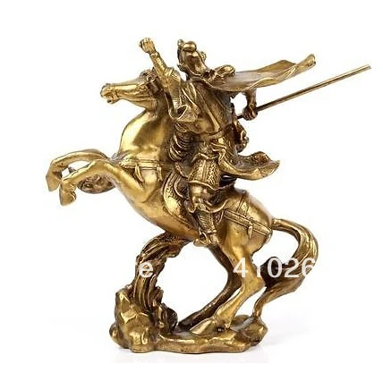 Китайский древний герой Guan Gong Yu езда на лошади * бронзовая статуя |