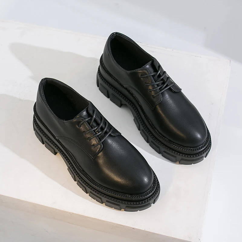 

2020 Selling New Woman Leather Shoes Fashion Simple Solid Color Joker Comfort Thick Bottom Casual Women's Shoes Black D01-06