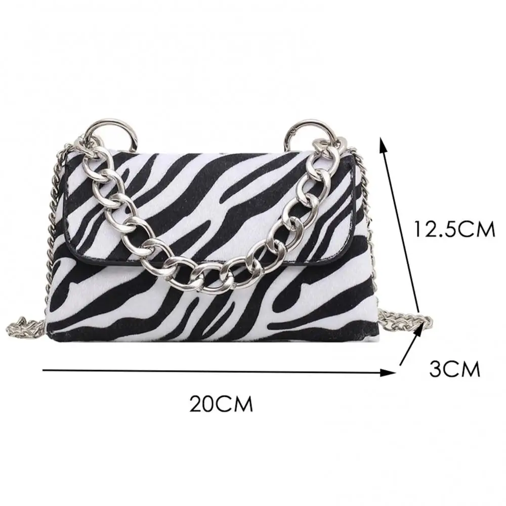 

Women Chic Chain Flap Over Crossbody Shoulder Bag Zebra Stripes Travel Handbag