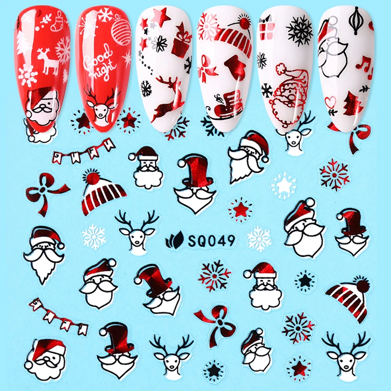 1 Big Sheet Christmas 3D Nail Stickers Santa Claus Deer Pattern Self Adhesive Transfer Decals Accessories Decors | Красота и здоровье