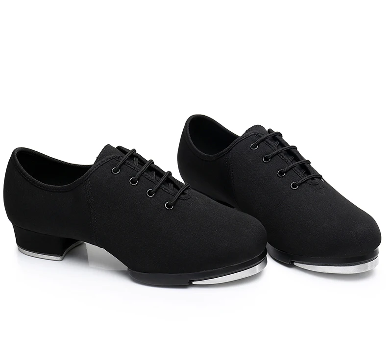 New Classic Oxford Cloth Clogging Tap Shoes For Men And Women Lace Up Middle Heel Aluminum Sole Jazz EU34-EU45 |