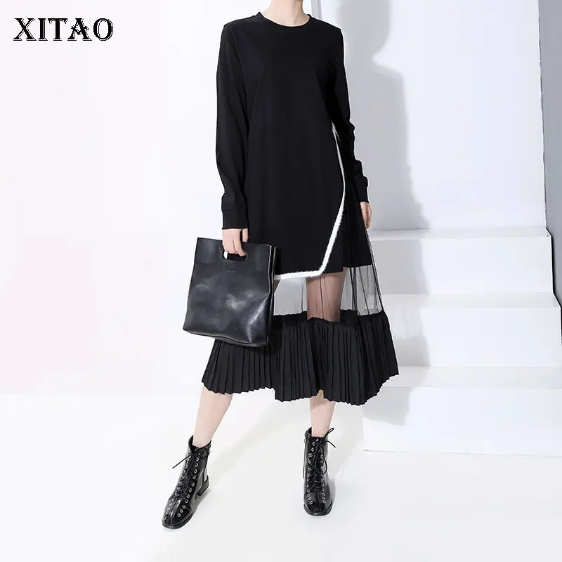 XITAO плиссированное хит разноцветное платье женская мода новинка 2019 зимнее