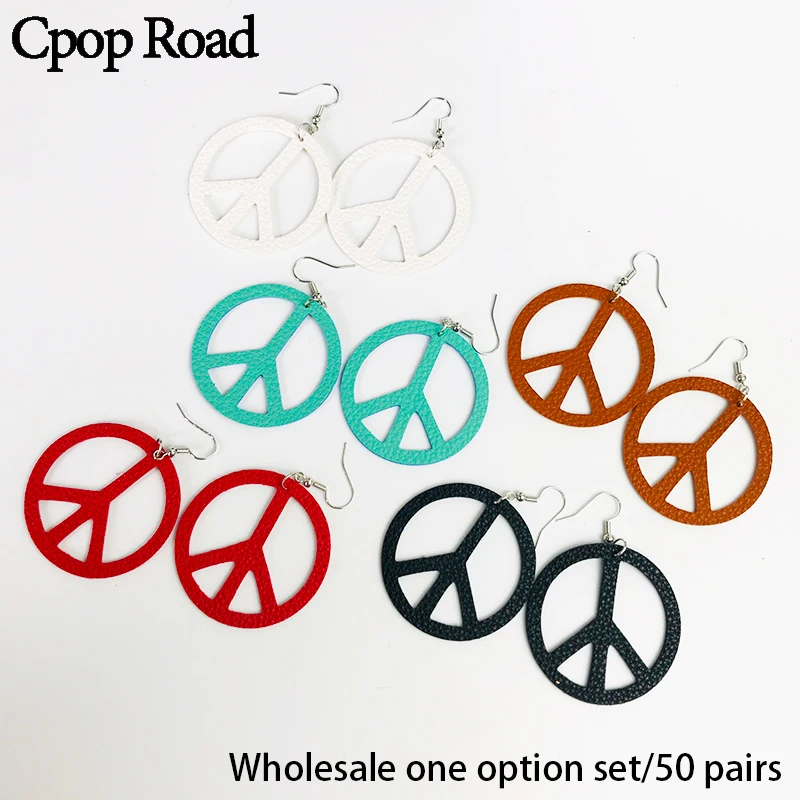 Женские серьги из искусственной кожи Cpop Circle Peace простые элегантные длинные