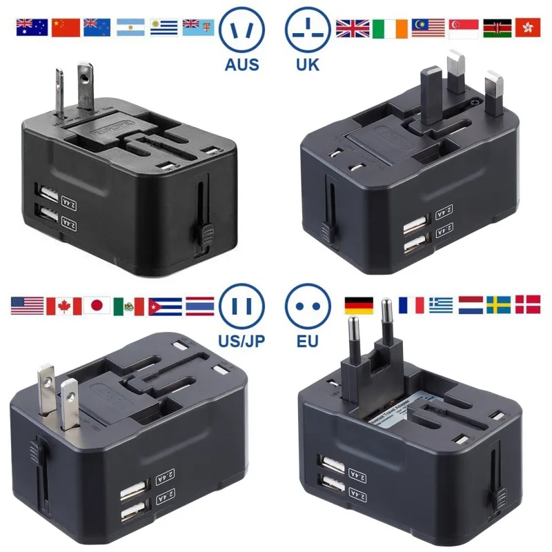 International Universal Travel Adapter Power Wall Charger AC Plug With Dual 2.4A USB Charging Ports US UK EU AU |