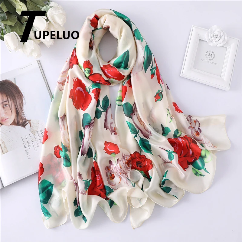 Женский шелковый шарф с цветочным принтом модные пляжные шарфы 2020 Дамский хиджаб