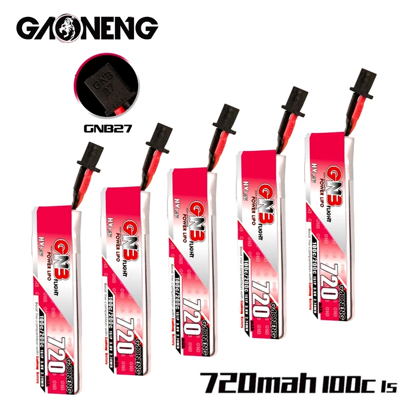 

5Pcs/Set GAONENG GNB Max 200C HV Lipo Battery 1S 3.8V 720mah With GNB27 plug for Quadcopter FPV Drone Tinywhoop Frame RC Drone
