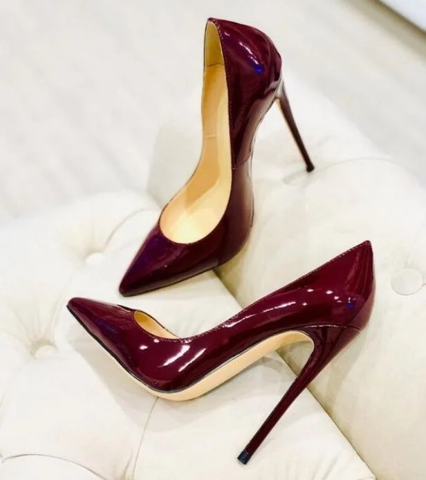 Бордовые туфли на высоком каблуке туфли-лодочки из лакированной кожи с острым
