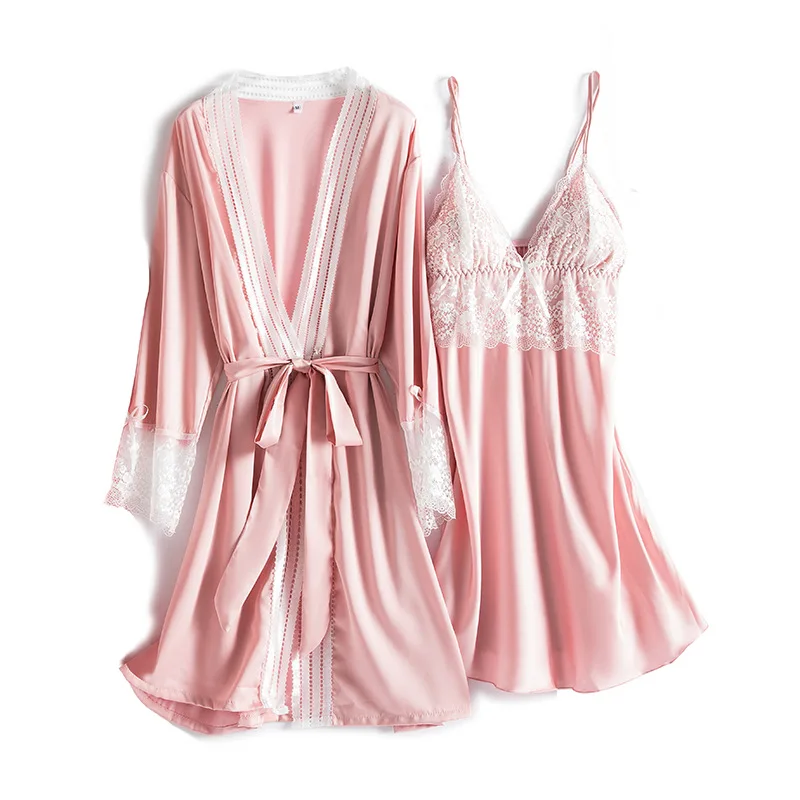 

2020 Новый год PajamasSexy Для женщин на бретельках платье Ночная рубашка 2 предмета грудной коврик лед женский Шелковый костюм для дома, одежда для...