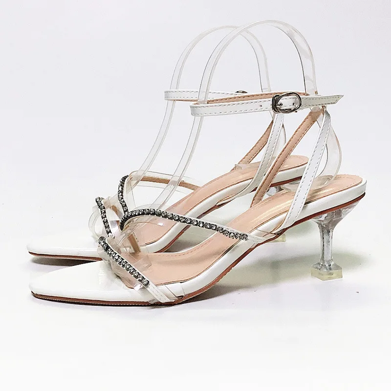 

Sandals Straps 2021 Summer High Heels Velvet Shoes Suit Female Beige Fashion High-heeled Suede Clear Elastic Band Ankle Black G