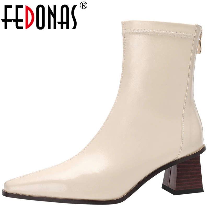 

FEDONAS High Heels Office Lady Elegant Concise Women Ankle Boots Genuine Leather Autumn Winter Shoes Woman Back Zipper Pumps