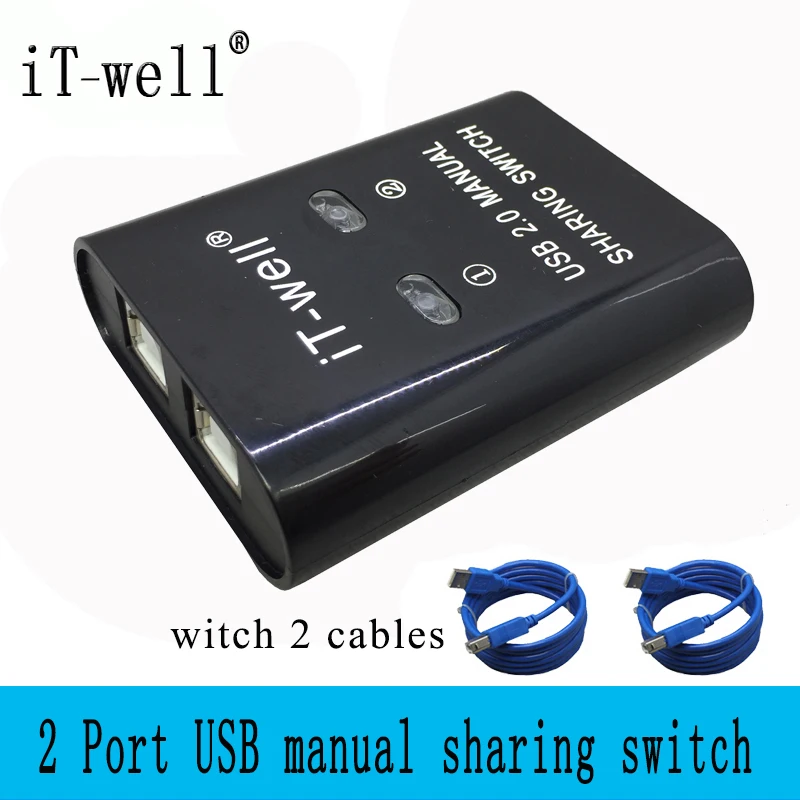 IT-well USB концентратор ручной переключатель 2 порта для компьютера ПК Принтер Поддержка 2 компьютеров share 1 USB устройство включает 2 кабеля