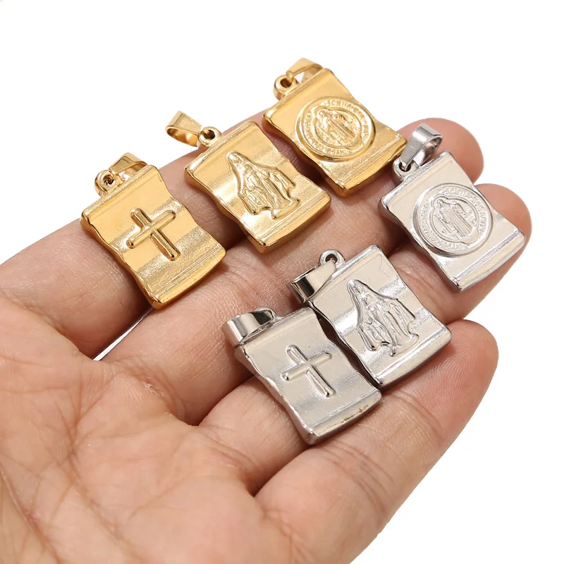 

3pcs Stainless Steel Gold 15*24mm Charm Saint Benedict Maria Medal Double Side Protection Cross Pendants For DIY Necklace Making