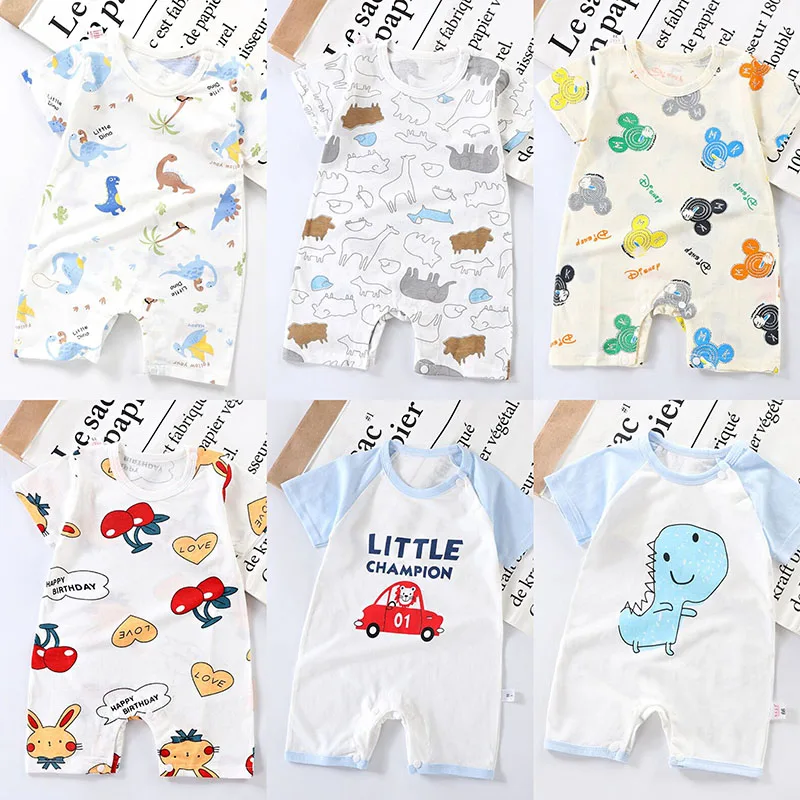 Детский хлопковый комбинезон с коротким рукавом жирафом | Детская одежда и обувь