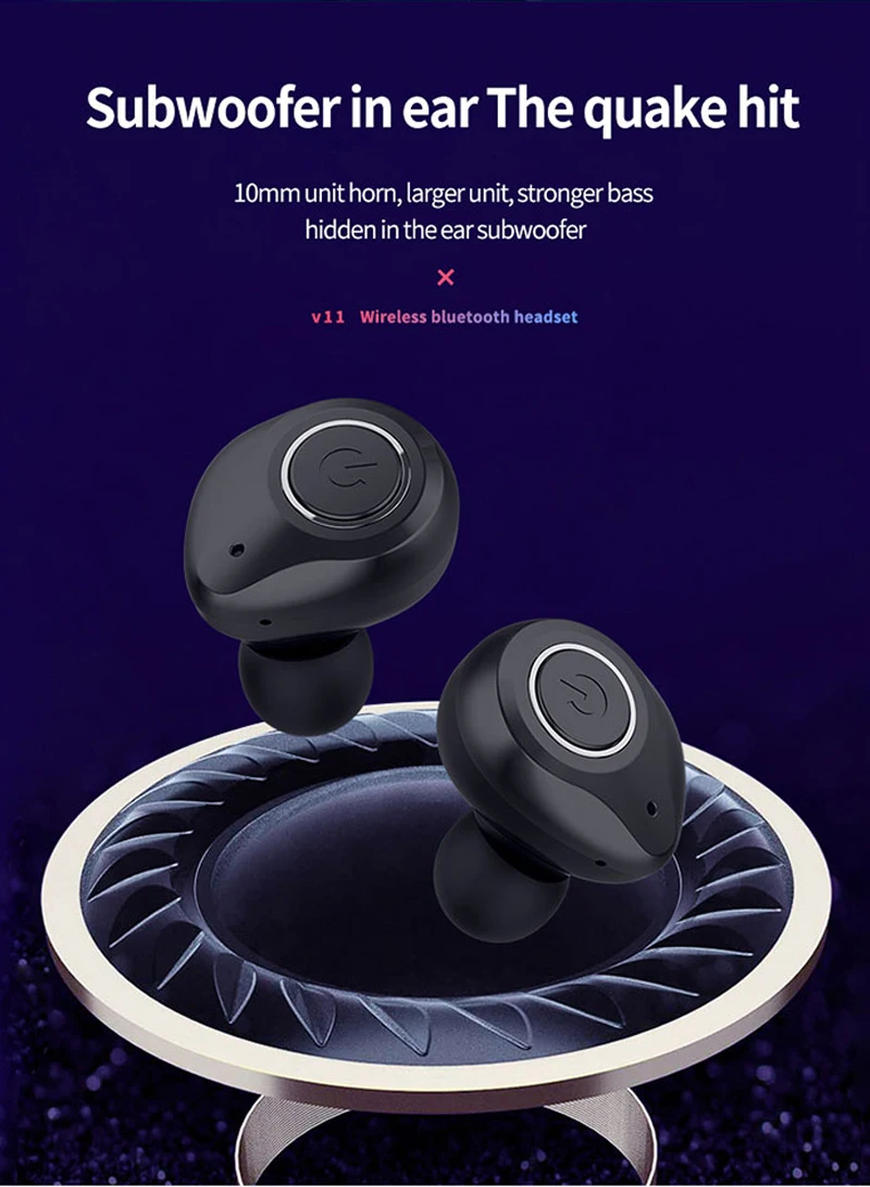 TWS V11 Bluetooth наушники 5,0 настоящие беспроводные бинауральные наушники стерео наушники с шумоподавлением водонепроницаемые наушники-вкладыши