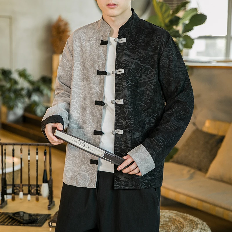 Мужская куртка с тиснением традиционная китайская одежда воротником-стойкой и