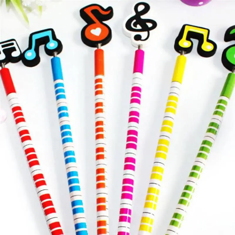 

6PCS Cartoon Music Notes Colorful Wooden Child Kids Students Pencils Stationery Color Random