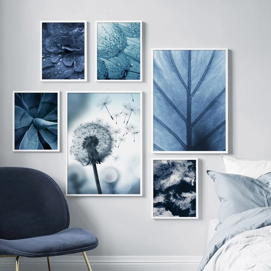 

Blue Dandelion Canvas Painting Leaves Succulents Plant Wall Art Nordic Posters And Prints Wall Pictures Living Room Home Decor