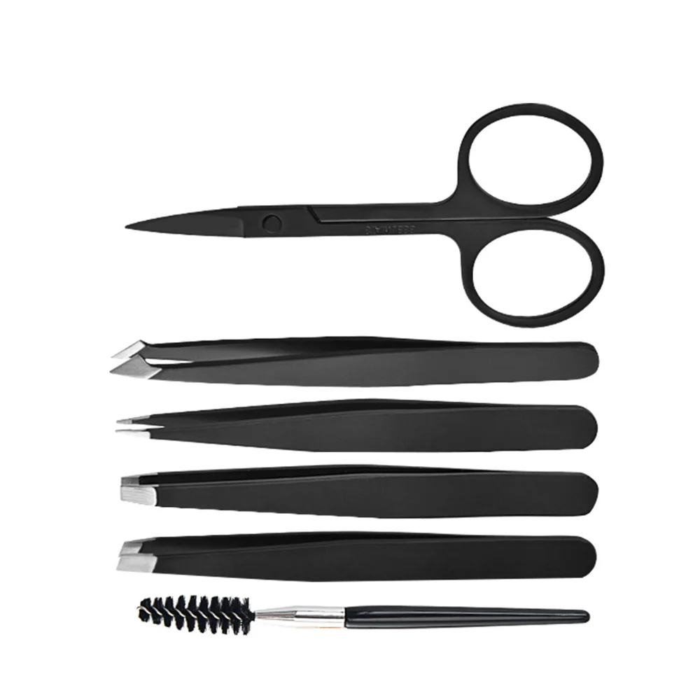 

6 Piece Professional Stainless Steel Eyebrow Tweezers Set Hair Slant Tool Eyebrow Clip Stickers With Case Makeup Tool Set