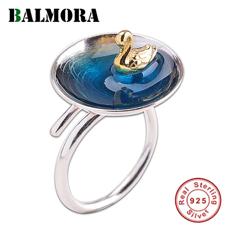 BALMORA Настоящее серебро 925 проба животных кольца для женщин 3D эмалинг утка открытые Регулируемые кольца палец Ювелирные Кольца Подарочные