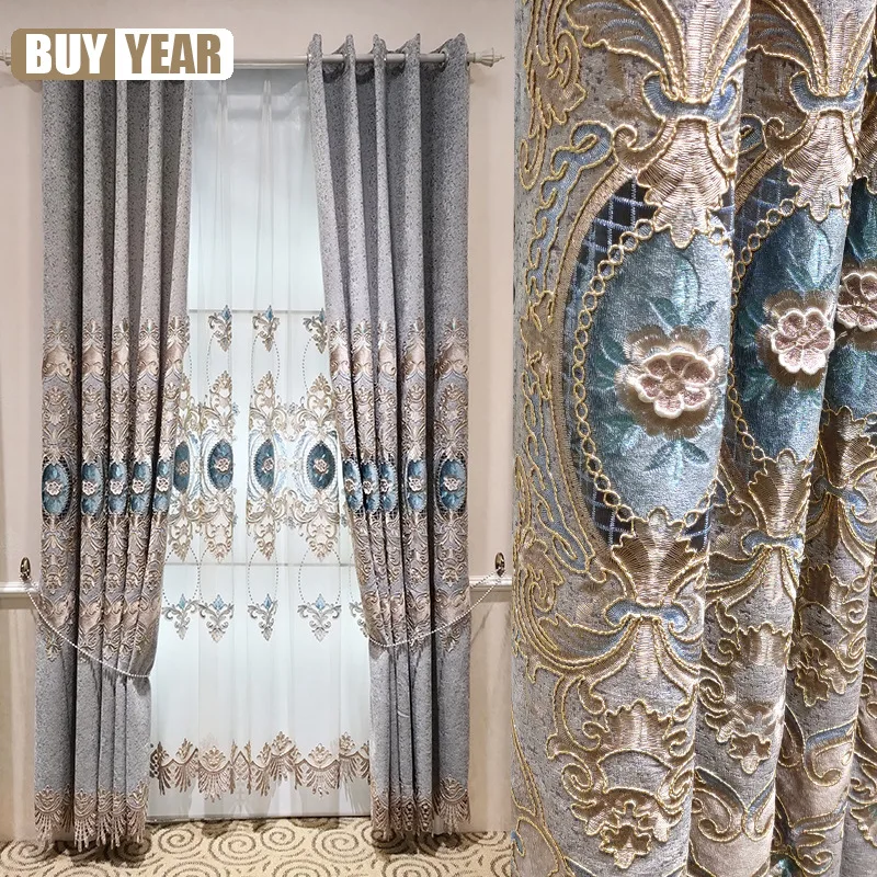 

European Luxury Atmosphere Hollow Blackout Curtains for Living Room Bedroom Study Blackout Curtains Custom