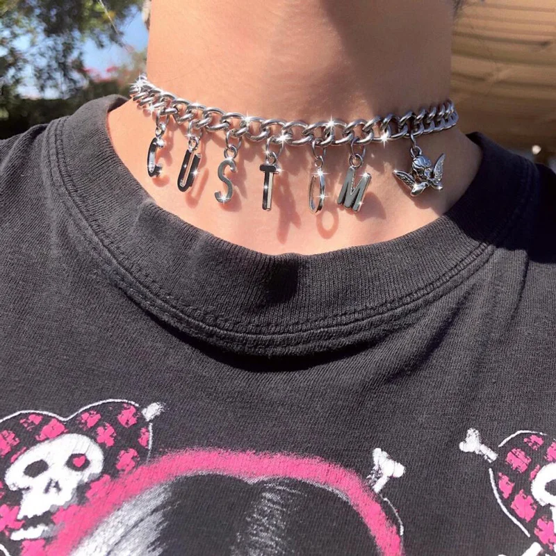 Эксклюзивный harajuku из нержавеющей стали письмо чокер с бусинами colar женское милое ожерелье в панк-стиле Collares Mujer