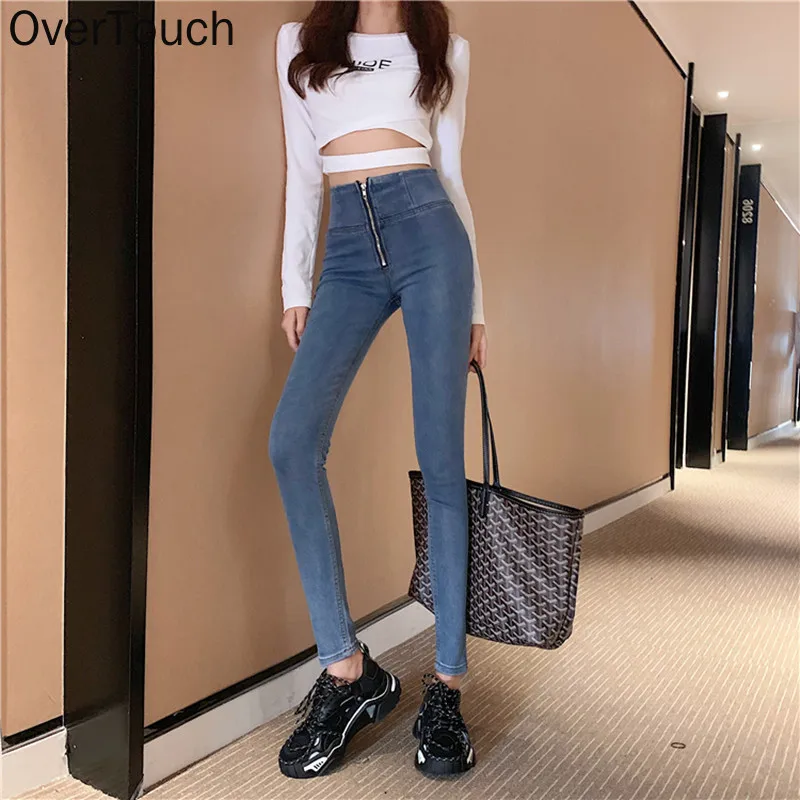 

Overtouch Woman Skinny Jeans High Waist Clothes Blue Denim Clothing Streetwear Vintage Quality 2021 Sretch Fashion Harajuku