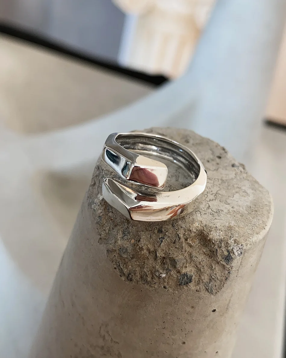 

925 sterling silver geometric shaped ring female minimalist female design sense ins open ring