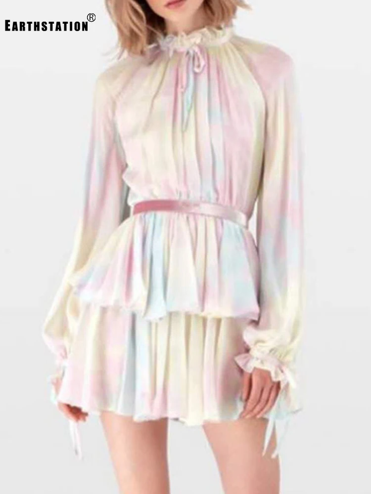 Женское платье пачка с разноцветной талией свободное разноцветное осень