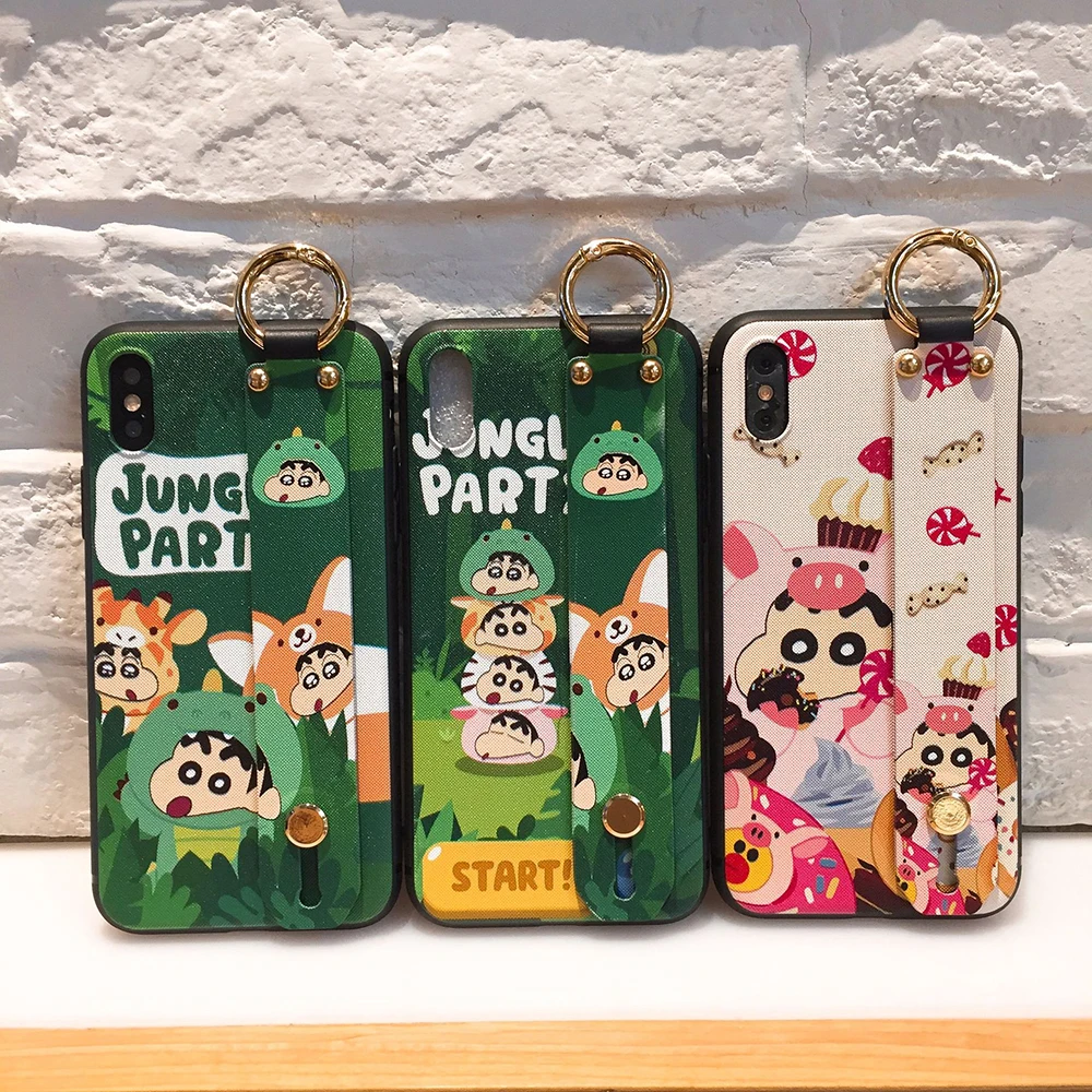 Wrist Band Phone Case For iPhone X XS MAX XR 11 Pro 6 6s 7 8 Plus 2 in 1 Cute Cartoon Shinchan Stand Holder Silicone Thin Cover | Мобильные
