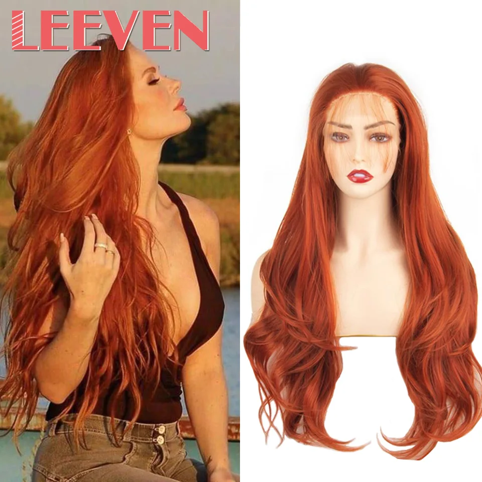 Leeven 24 ''Розовый Оранжевый Фиолетовый парик фронта шнурка медный красный длинные волнистые синтетические парики с детскими волосами 613 блонд имбирный парик
