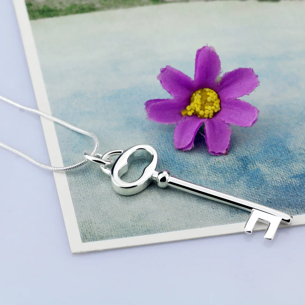 Минималистичный простой 925 Серебряное ожерелье для женщин Глянцевая ключ