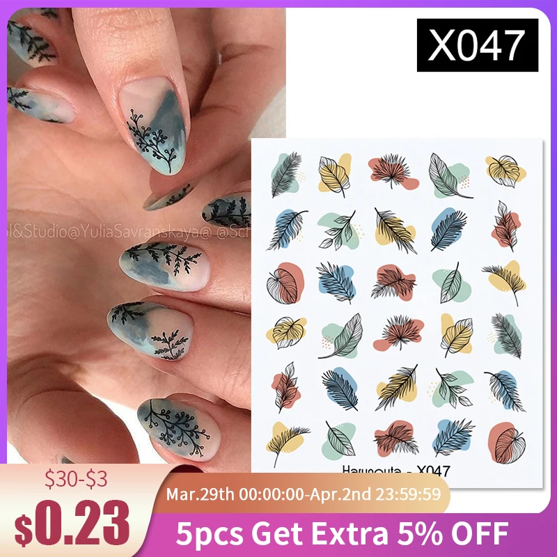 

Harunouta Nails Sticker Nail Art Decorations Flowers Leaves Decals Water Transfer Sliders Woman Face Fruit Foil Manicures Wraps