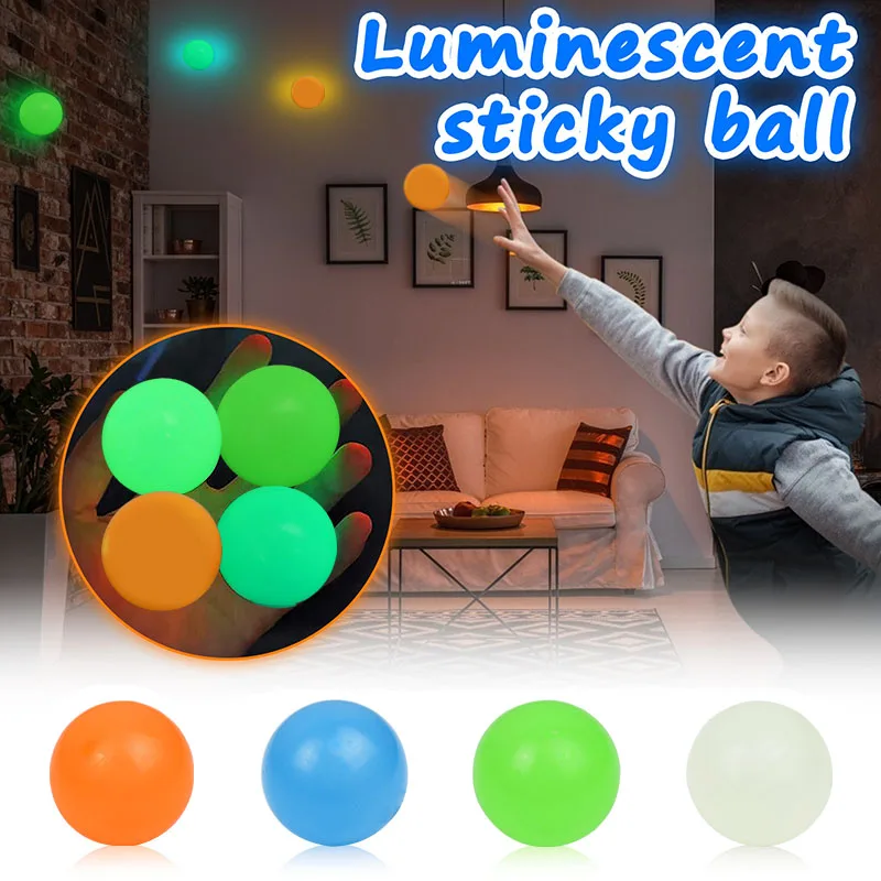 

4.5cm Luminous Balls High Bounce Glowing Stress Ball Sticky Wall Home Party Decoration Kids Gift Anxiety Toy Glow in the Dark
