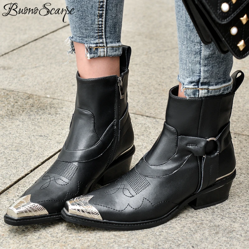 Женские ботильоны с металлическим носком в стиле панк|Женские полусапожки| |