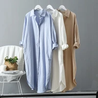 2021 spring and autumn middle long shirt womens cotton linen loose design top korean versatile sunscreen jacket