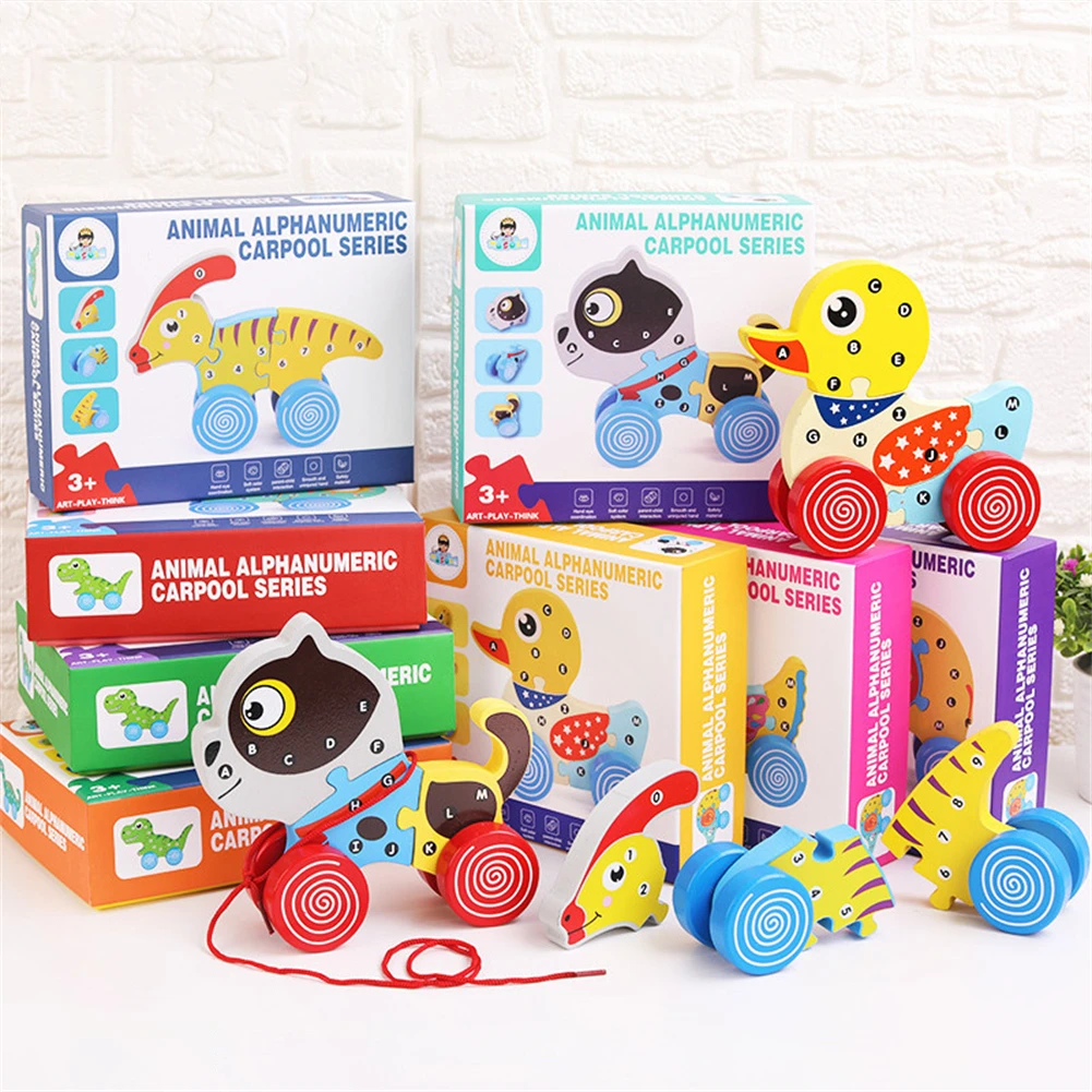 

Деревянные животные, автомобиль, головоломка, игрушки, цифры динозавра, алфавит, 3D головоломки, игры для детей, раннее обучение, ходячие Игру...