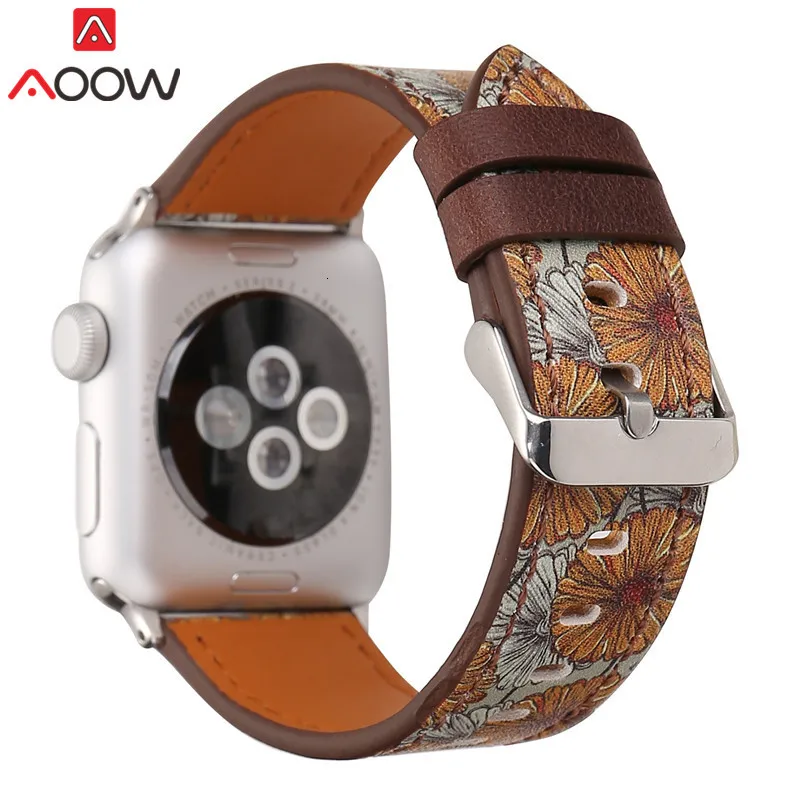 Винтажный кожаный ремешок для часов Apple Watch 38 мм 42 мм красный цветочный принт для женщин и мужчин сменный мужской т-браслет ремешок для iwatch 1 2 3