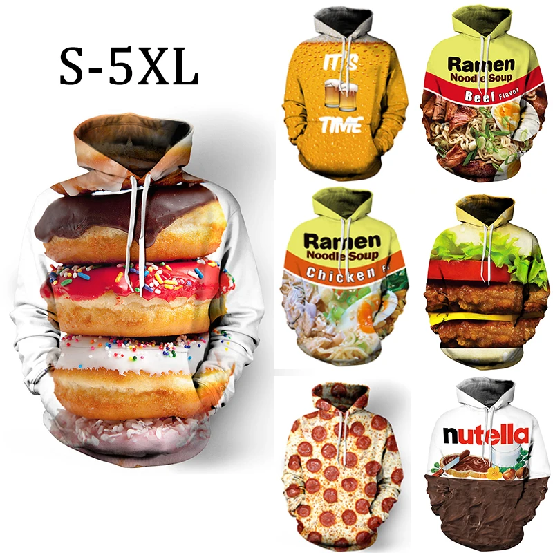 Мужская толстовка с объемным принтом Burger Nutella Donut Food свитшот большого размера для