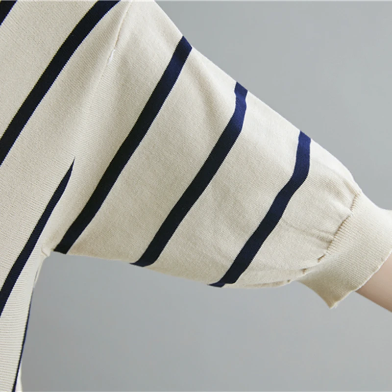

Plus Size Knitted Striped Fake Cardigan Women Spring Sweater Half Sleeve Korean Sweaters Tops Autumn Ladies Pullovers 2021