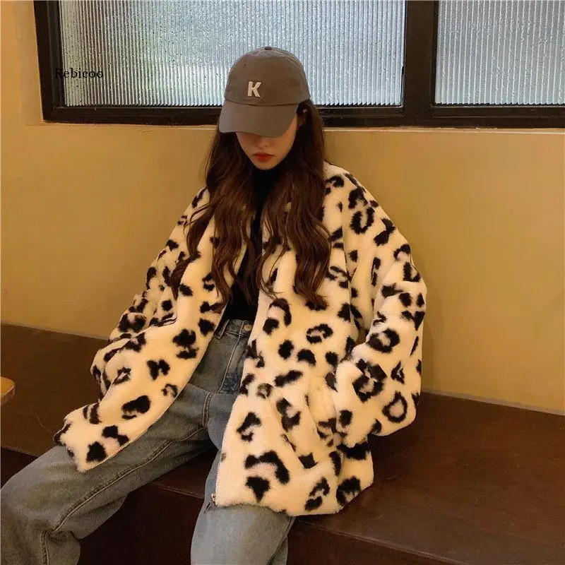 

Velvet Leopard Print Hoodie Women Winter Warm Thick Long Sleeve Woman Clothes Casual Loose Zipper Hoodies Female Tops
