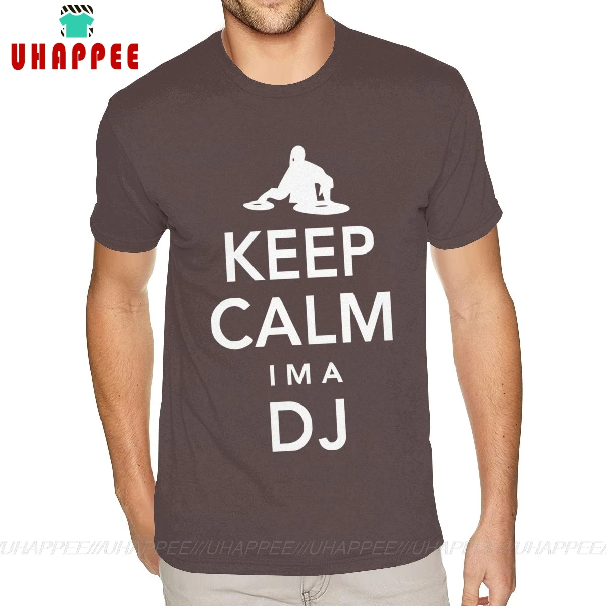 

White Keep Calm I'M A DJ Mens Funny Tees Shirt Mens Custom Print Short Sleeved Cotton Coffee Round Neck Shirts