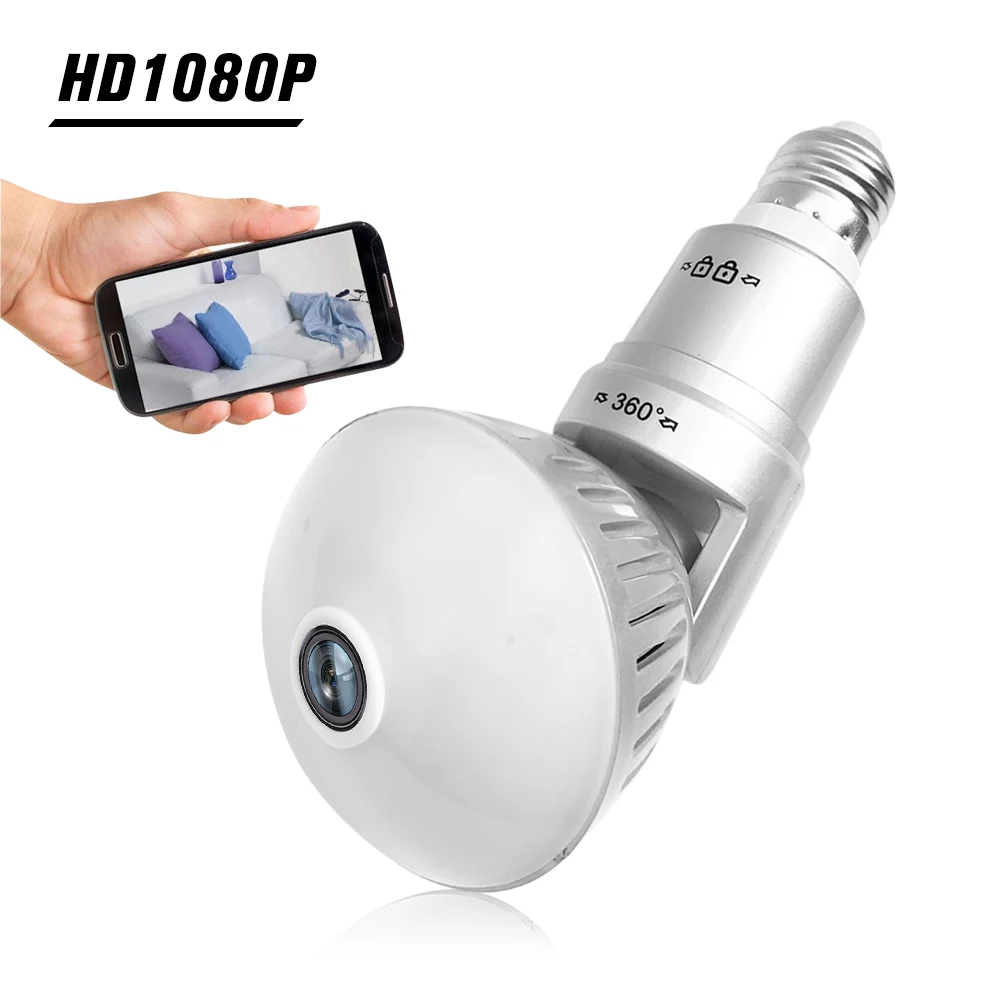 HD Wireles WiFi IP ночное видение 360 градусов панорамный рыбий глаз E27 лампа камера