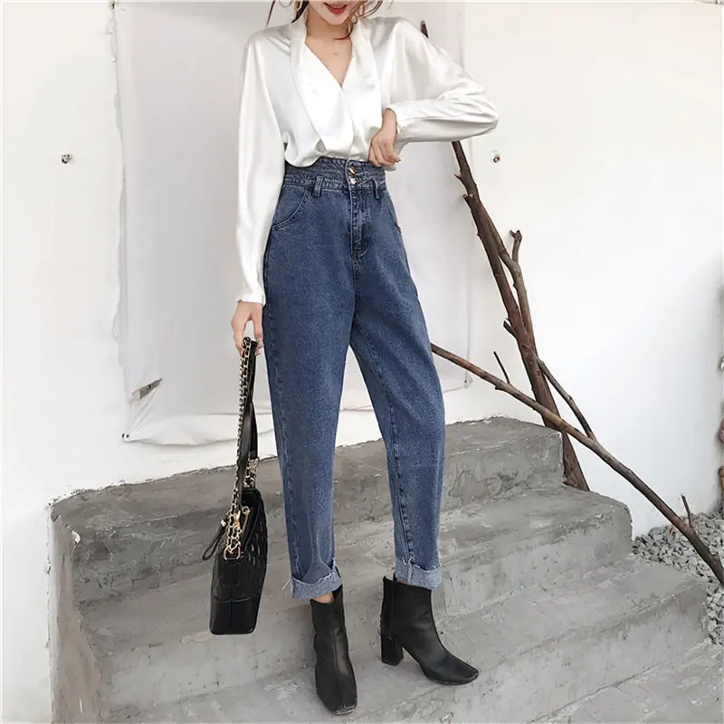 Женские джинсовые шаровары HziriP свободные офисные брюки с высокой талией и