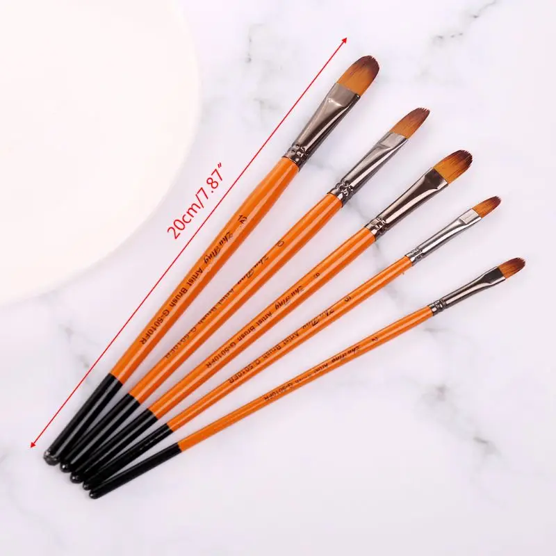 

5pcs Filbert Paint Brushes Nylon Hair Watercolor Gouache Paintbrushes Art Tools