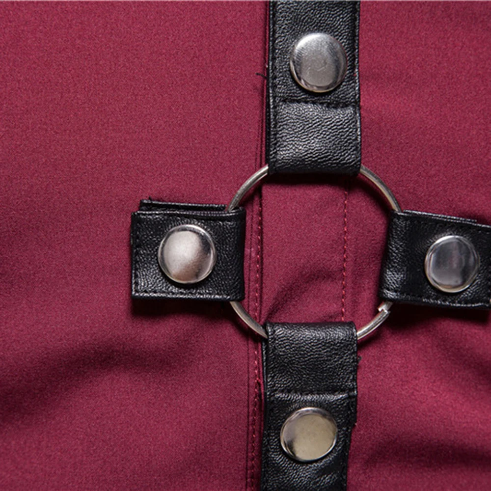 

High Quality Men T-Shirts Summer Punk Hip Hop Rivet Motor T Shirts For Men Square Collars Slim Fit Short-Sleeved Party Shirts